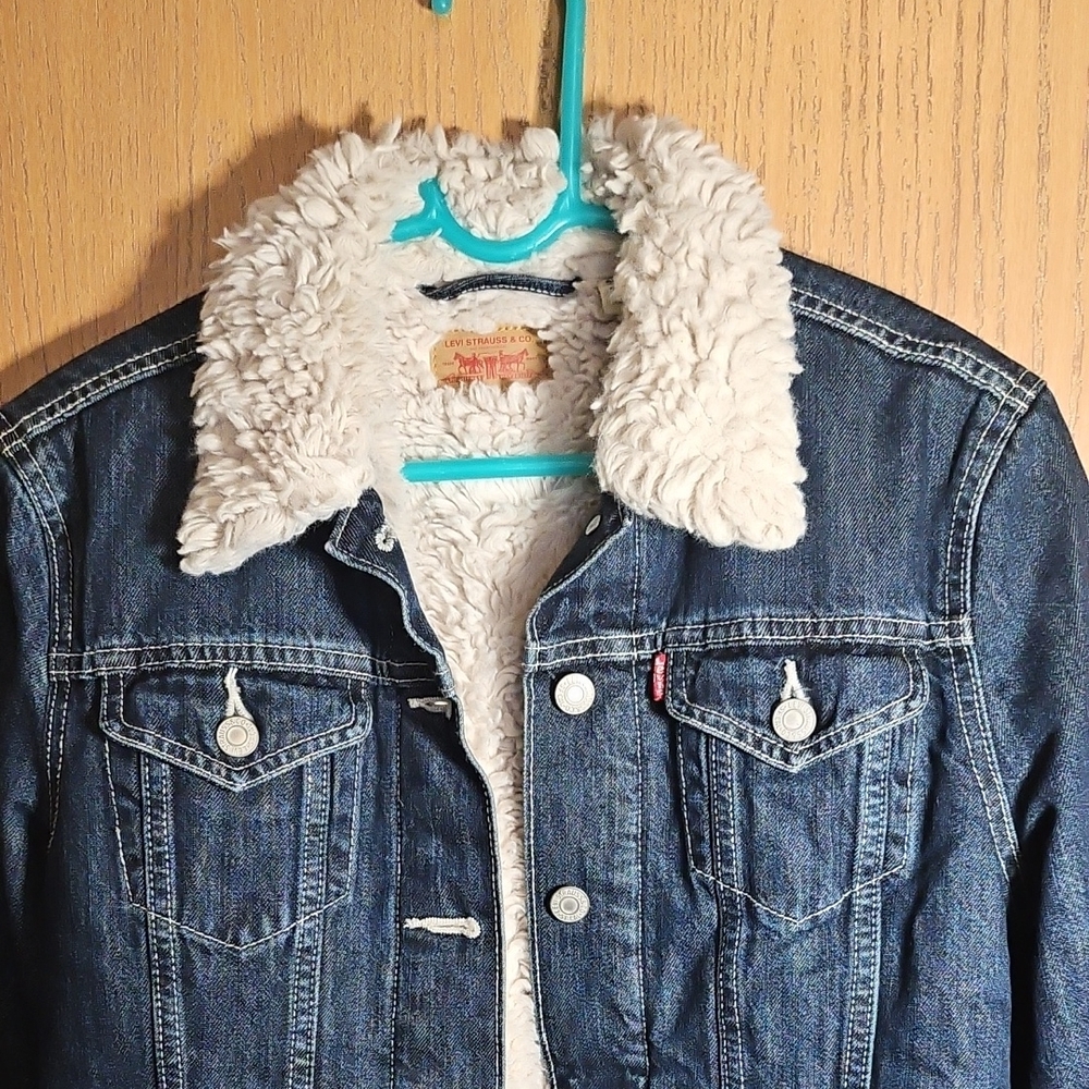 Levi's Blue Denim Jacket with White Sherpa Collar